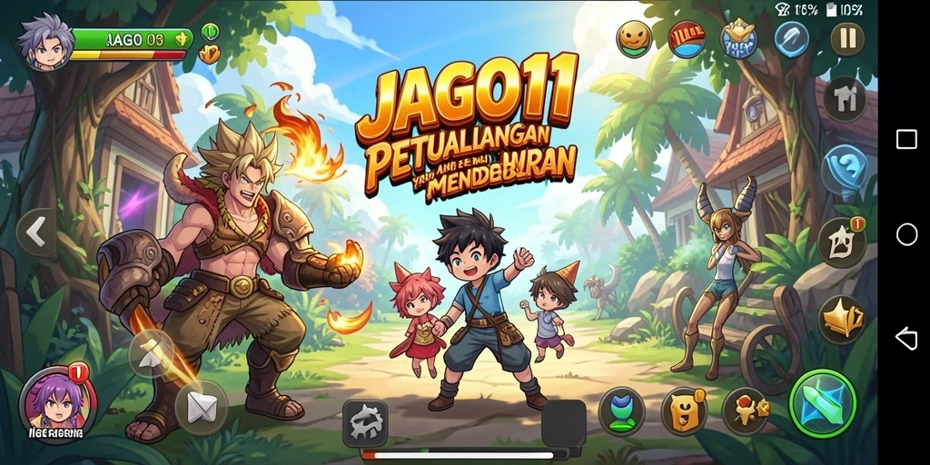 Screenshot utama JAGO11 menunjukkan pertarungan seru antara karakter Anime.
