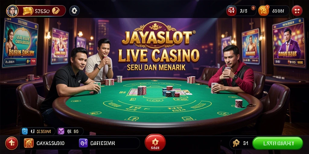 Tampilan gameplay JAYASLOT dengan dealer langsung yang interaktif.