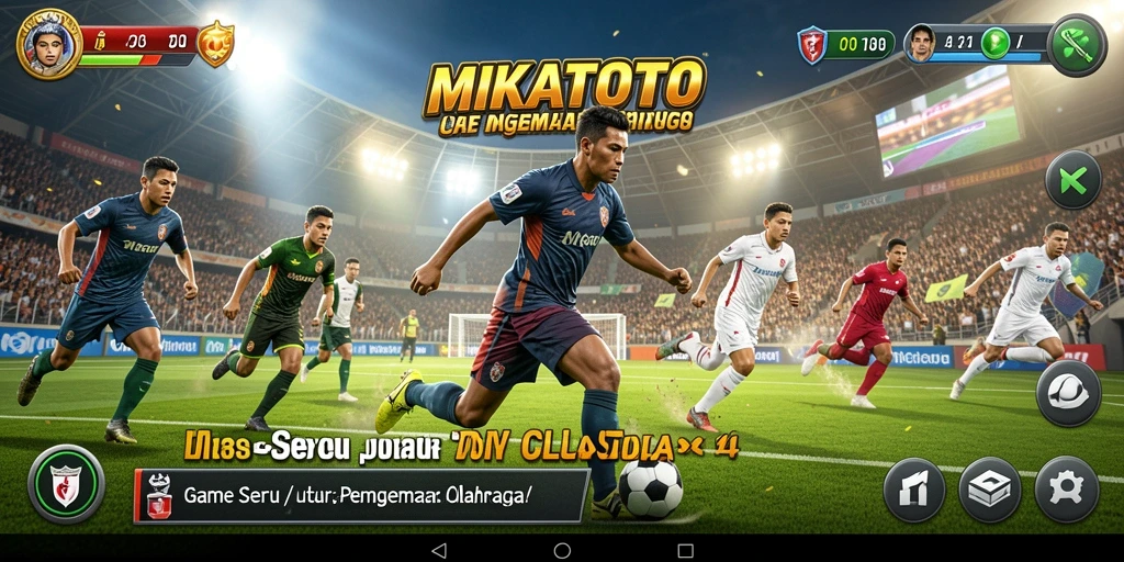 Tampilan utama gameplay MIKATOTO dengan aksi penuh semangat olahraga.