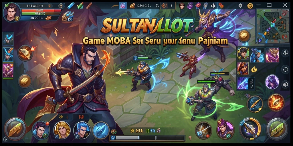 Tangkapan layar SULTANSLOT menunjukkan aksi intense dalam pertempuran MOBA.